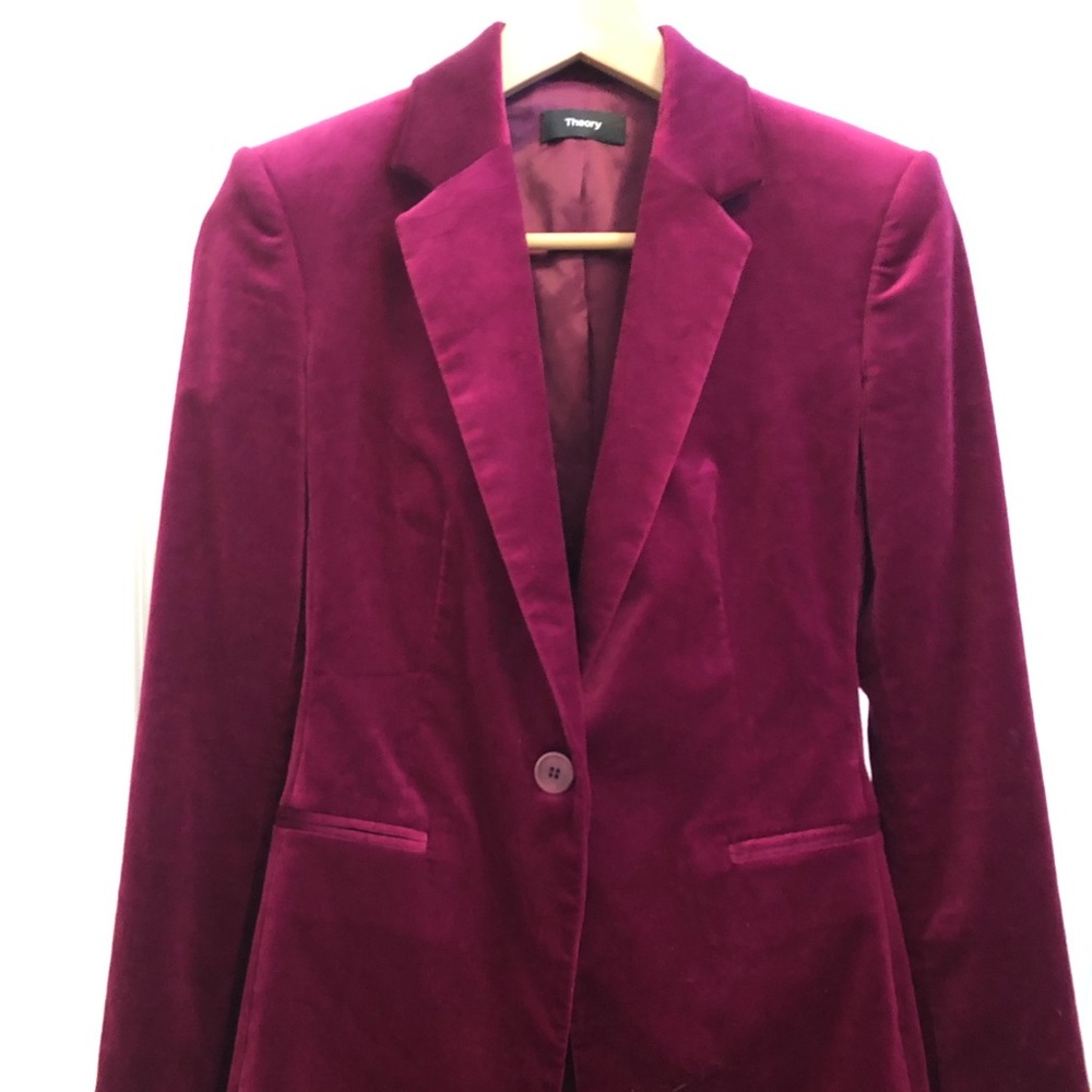 Theory burgundy / oxblood velvet suit jacket